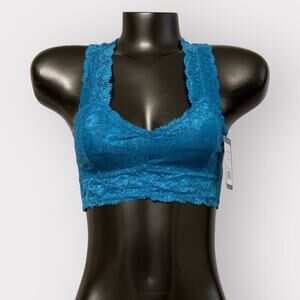 French Affair NEW Teal Blue Lace longline Racerback Bralette Womens M Coquette